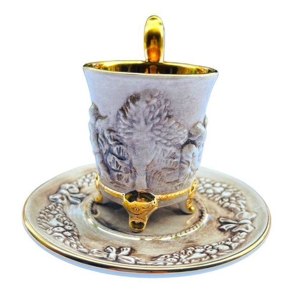 Vintage R. Capodimonte Italy Cherub Angel Gold Trim Tea Cup & Saucer GV - Picture 2 of 10
